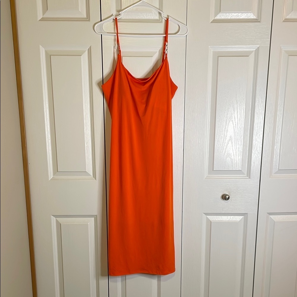 PLANET GOLD Built-in Bra Adjustable Straps Midi Dress, Women’s XXL, Orange